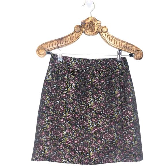 LOFT Skirt Jacquard Floral Mini A Line With Pockets 0 PETITE Black Red Metallic
